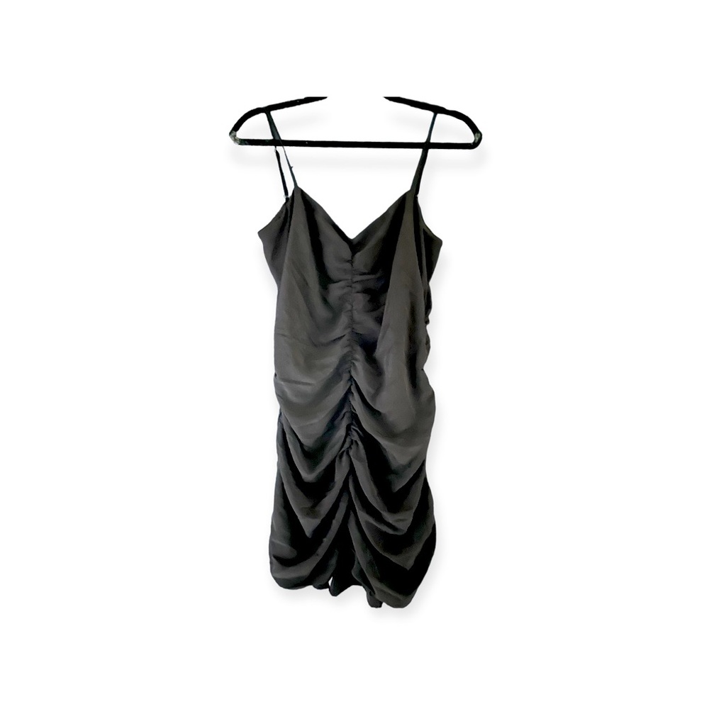 Aqua Ruched Black Mini Dress - M